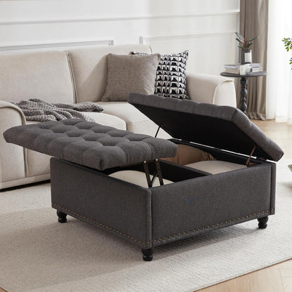 Tbfit Large Square Storage Ottoman Bench, Tufted Upholstered Coffee Table Ottoman with Lift Top &