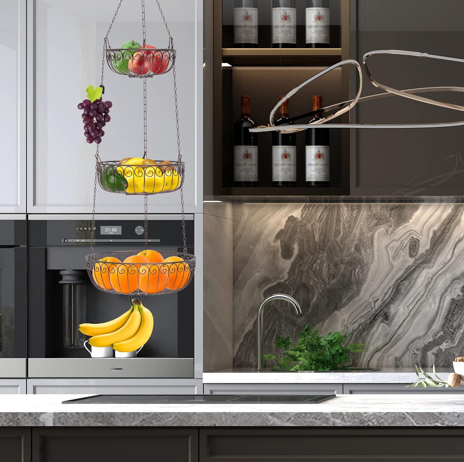 Simple Houseware 3-Tier Fruit Hanging Basket, Bronze