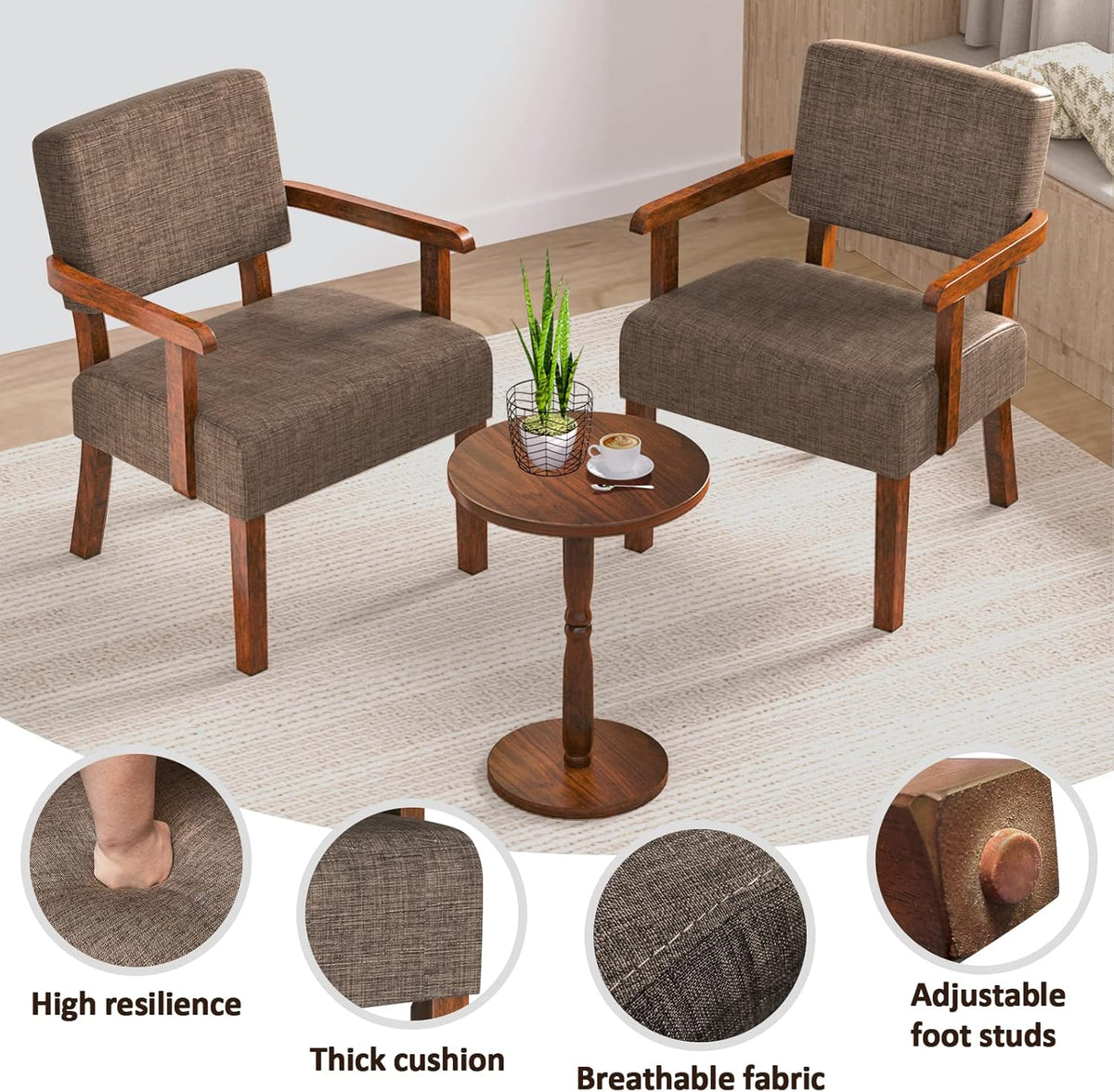 Accent Chair Set of 2 with Table, Living Room Chairs with Soft Seat & Armrests for Living Room