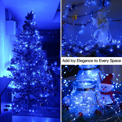 suddus 33ft 100 LED Outdoor String Lights, Blue Fairy Lights Battery Operated with Remote, Led