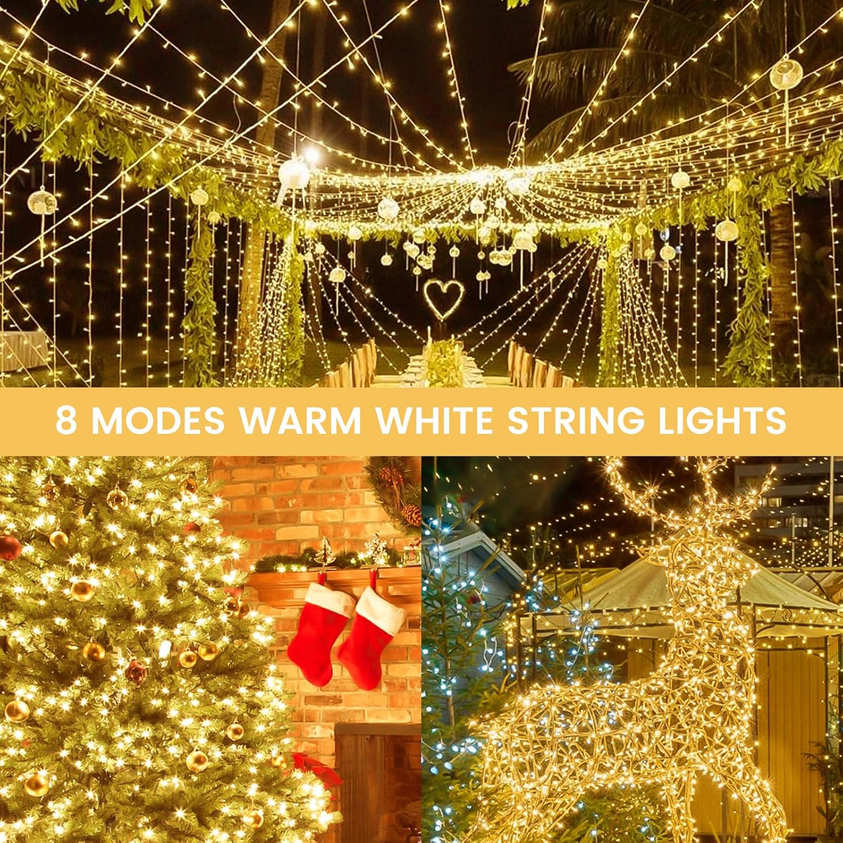 2 Pack String Lights Battery Operated with Timer, 33FT 100 LED Waterproof Battery Twinkle Lights, 8