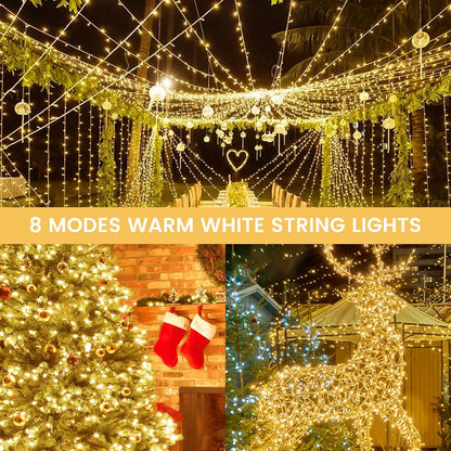 2 Pack String Lights Battery Operated with Timer, 33FT 100 LED Waterproof Battery Twinkle Lights, 8