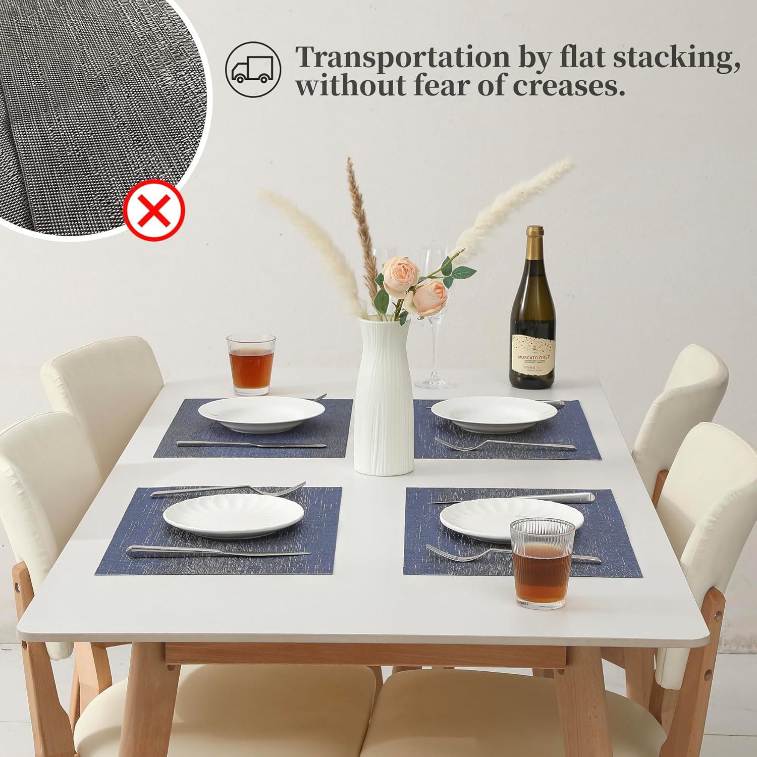 Leetaltree Denim Blue Placemats Set of 6 - Heat Resistant Non-Slip Place mats for Dining Table