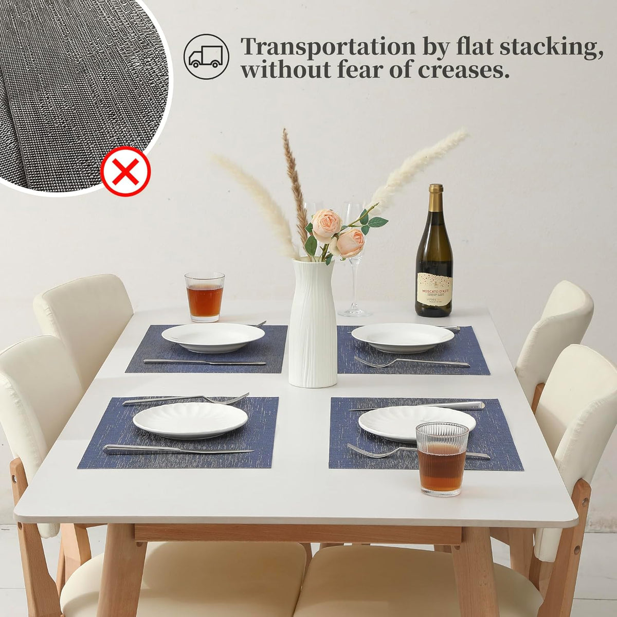 Leetaltree Denim Blue Placemats Set of 4 - Heat Resistant Non-Slip Place mats for Dining Table