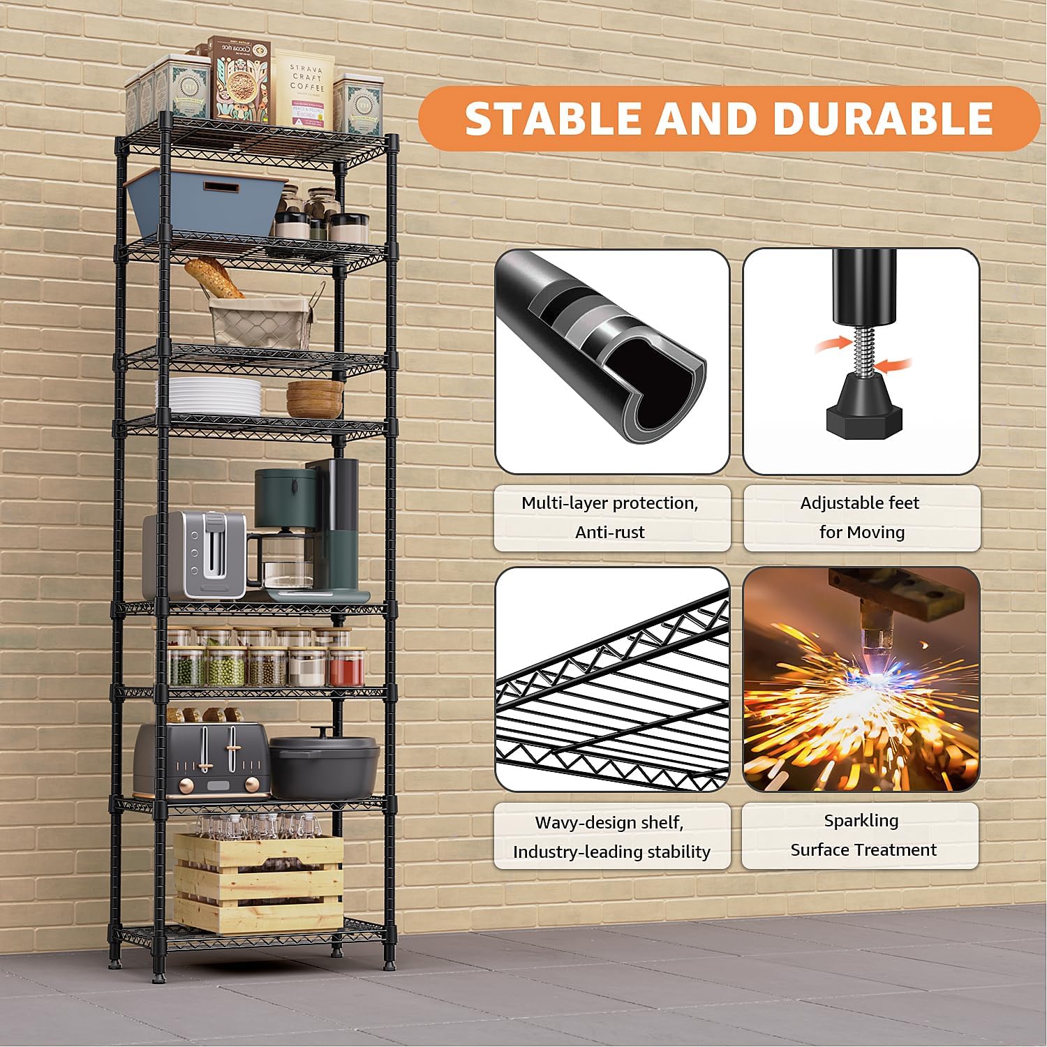 8 Tier 2000 lbs Storage Rack Metal Wire Shelving Unit, Storage Standing Shelf Organizer for Laundry