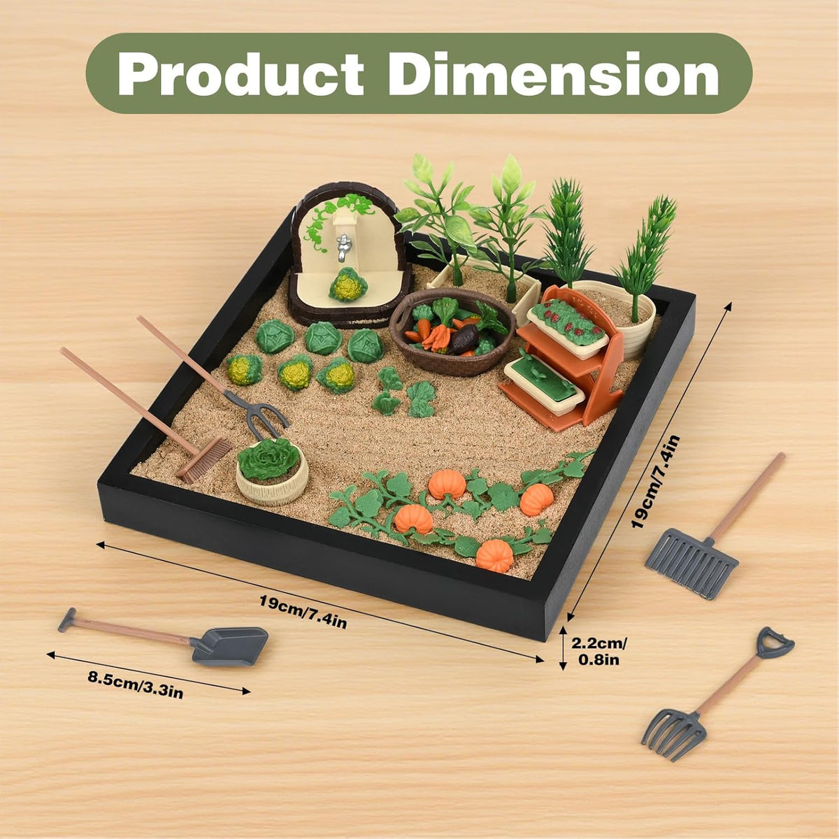 Dreamon Zen Sand Garden for Desk - Vegetable Gardening Themed Sand Tray Therapy Kit with 56