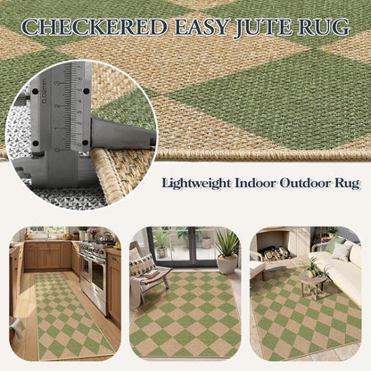 Lahome Checkered Green Runner Rug, 2x8 Carpet Runners for Hallway 8ft Non Slip Entryway Rug