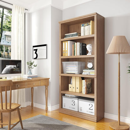 70 in Tall Bookcase, White Bookshelf Open Storage 5-Tier Shelves, 33 inch Wide Floor Standing