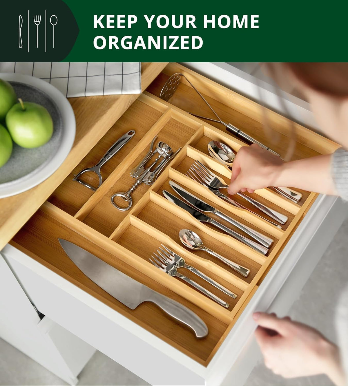 ROYAL CRAFT WOOD Luxury Bamboo Kitchen Drawer Organizer - Silverware Organizer, Utensil Holder &