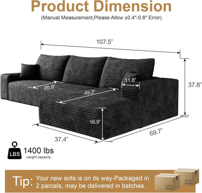 108" Sectional Couches for Living Room Modern Modular Sofa with L-Shape Couchs Upholstered Boneless