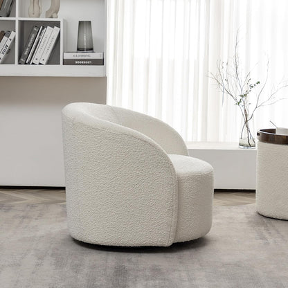 KINWELL 34" W Mid Century Modern Swivel Barrel Chair, Round Upholstered Boucle Swivel Accent