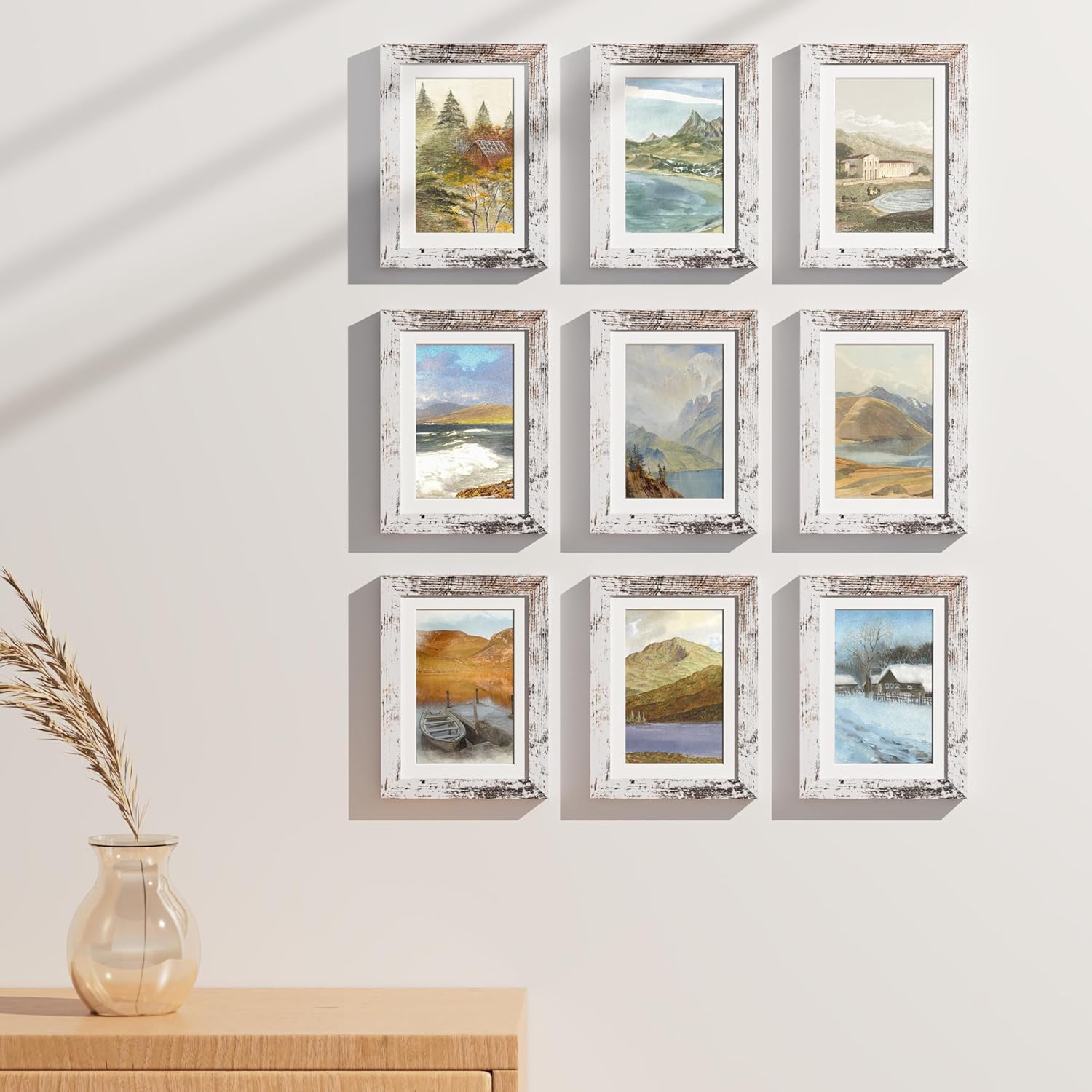 Vittanly 5x7 Picture Frames Set of 9, Shatter Resistant Plexiglass, Display 4x6 Pictures with Mat