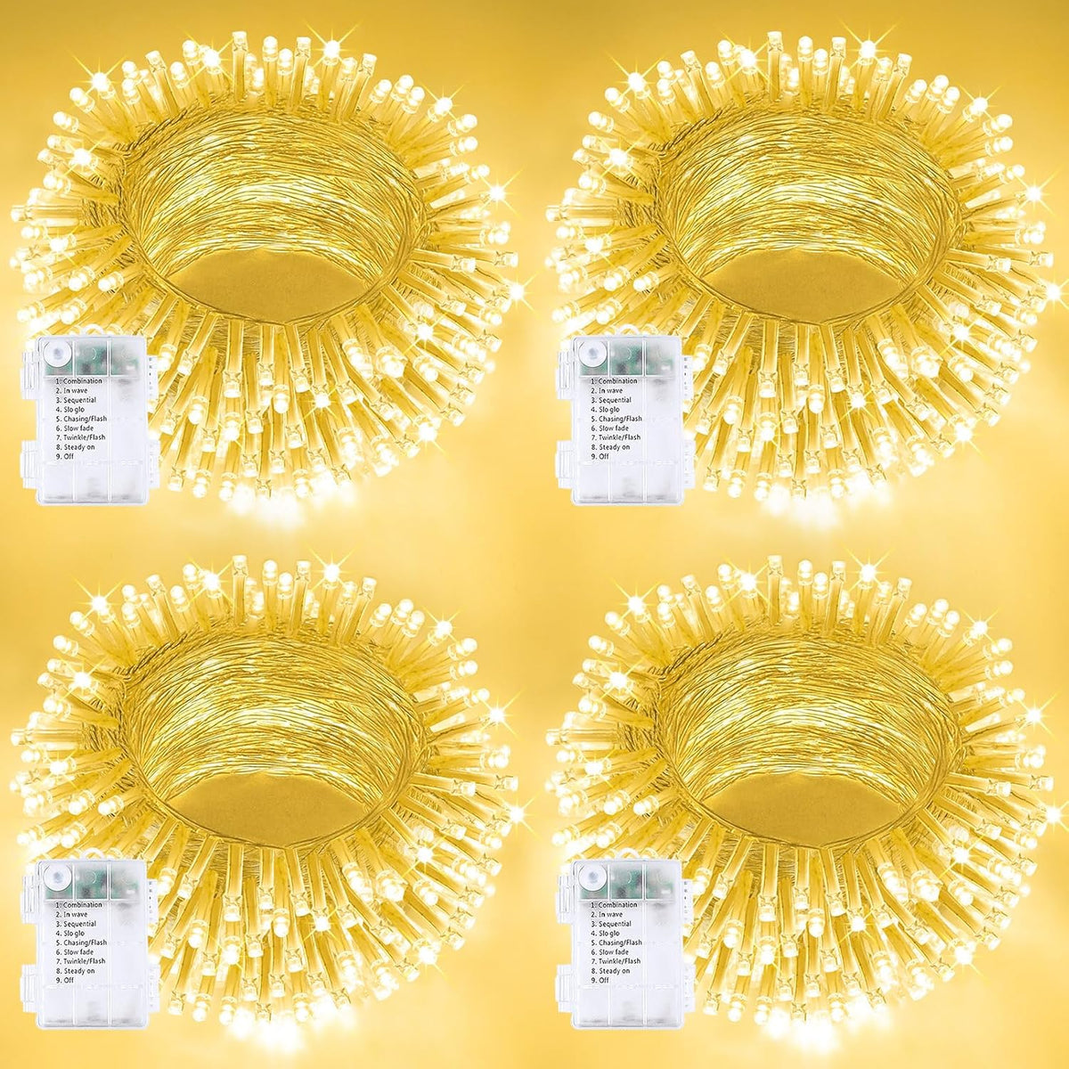 4 Pack String Lights Battery Operated with Timer, 132FT 400 LED Waterproof Battery Twinkle Lights