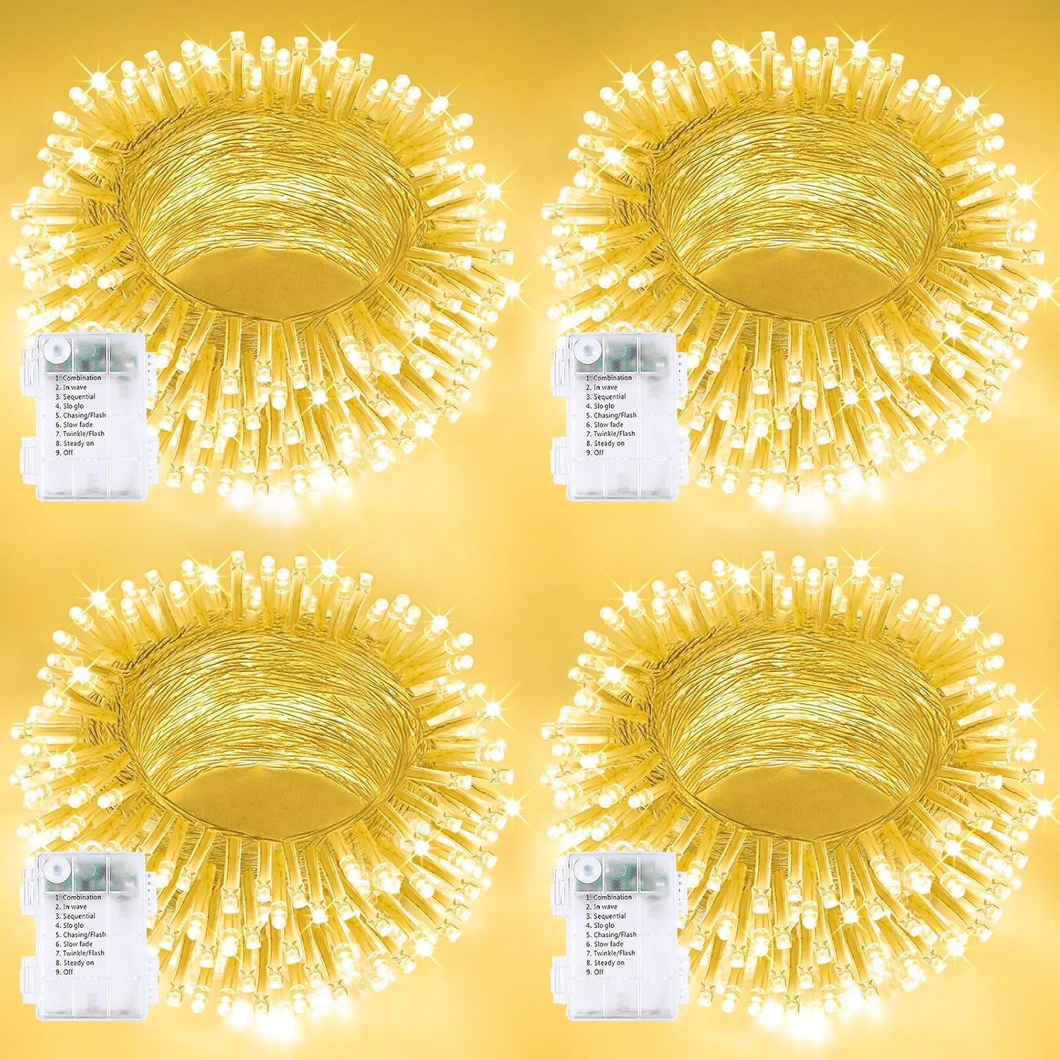 4 Pack String Lights Battery Operated with Timer, 132FT 400 LED Waterproof Battery Twinkle Lights