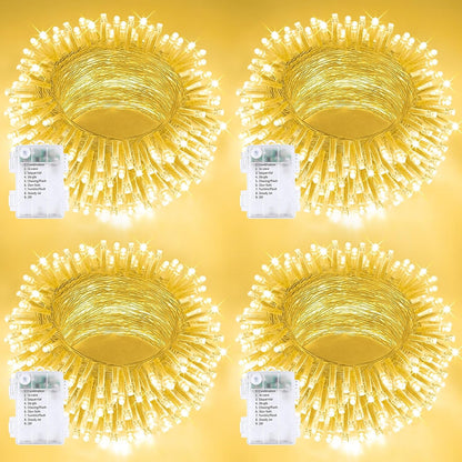 4 Pack String Lights Battery Operated with Timer, 132FT 400 LED Waterproof Battery Twinkle Lights