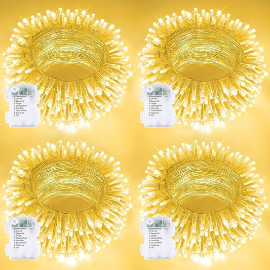 4 Pack String Lights Battery Operated with Timer, 132FT 400 LED Waterproof Battery Twinkle Lights