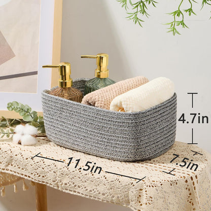 Small Storage Baskets for Organizing | Closet Organizer Bins | Shelf Toy Basket | Woven Rope