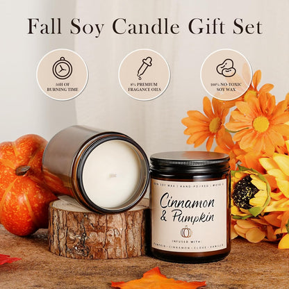 Cinnamon & Pumpkin Scented Candle – Fall Candles for Home Scented, Soy Candles for Home, 7 oz Cozy