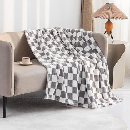 LOMAO Throw Blankets Flannel Blanket with Checkerboard Grid Pattern Soft Throw Blanket for Couch