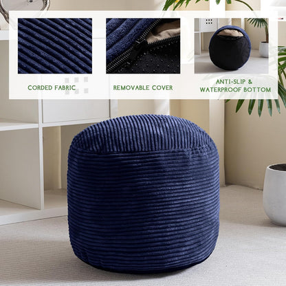 HIGOGOGO Round Stuffed Pouf Ottoman, Corduroy Poufs with Foam Chunk Filling, Furry and Fluffy Pouf