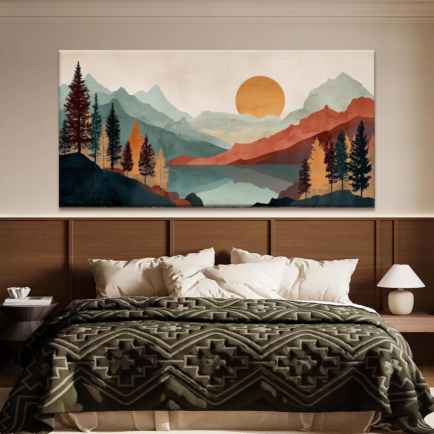 Tsomzxng Large Abstract Boho Wall Art For Living Room Canvas Art Wall Decor Artwork Mountain Forest