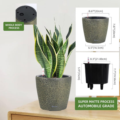 Dexceder 9x8 Inches Self Watering Planter Indoor Outdoor, Inner Pot Design, Thickened Table Flower