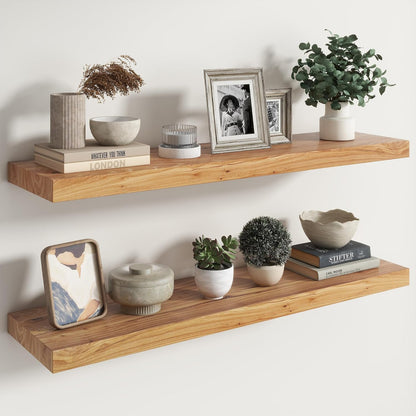RICHFOCUS Elm Floating Shelves for Wall - 40" W x 9.3" D Rustic Solid Wood Shelves with Invisible
