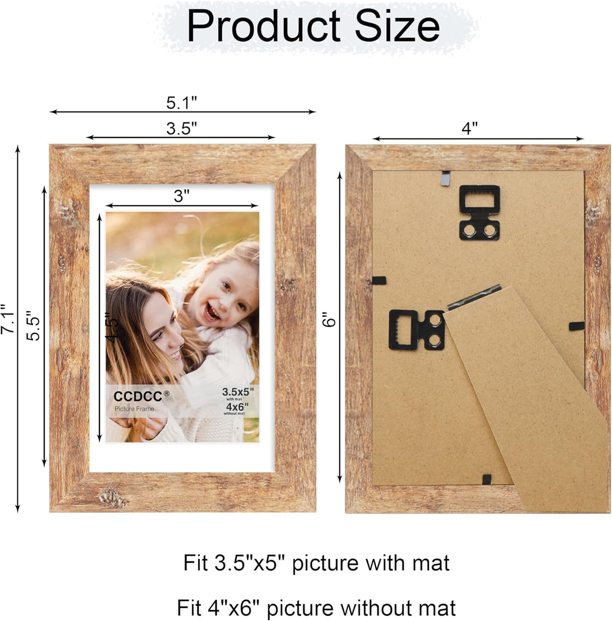 4x6 Picture Frame Set of 4, 4 x 6 Wood Photo Frames with Mat for 3.5x5, Natural Wooden Frame with