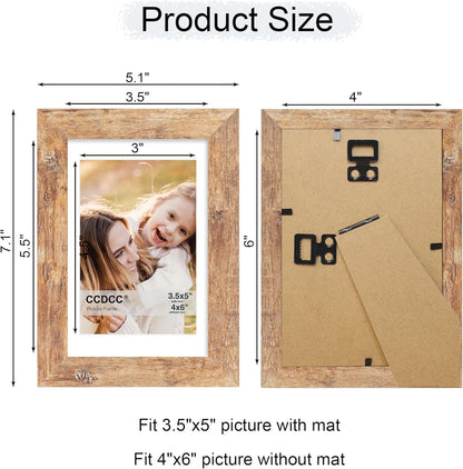 4x6 Picture Frame Set of 4, 4 x 6 Wood Photo Frames with Mat for 3.5x5, Natural Wooden Frame with