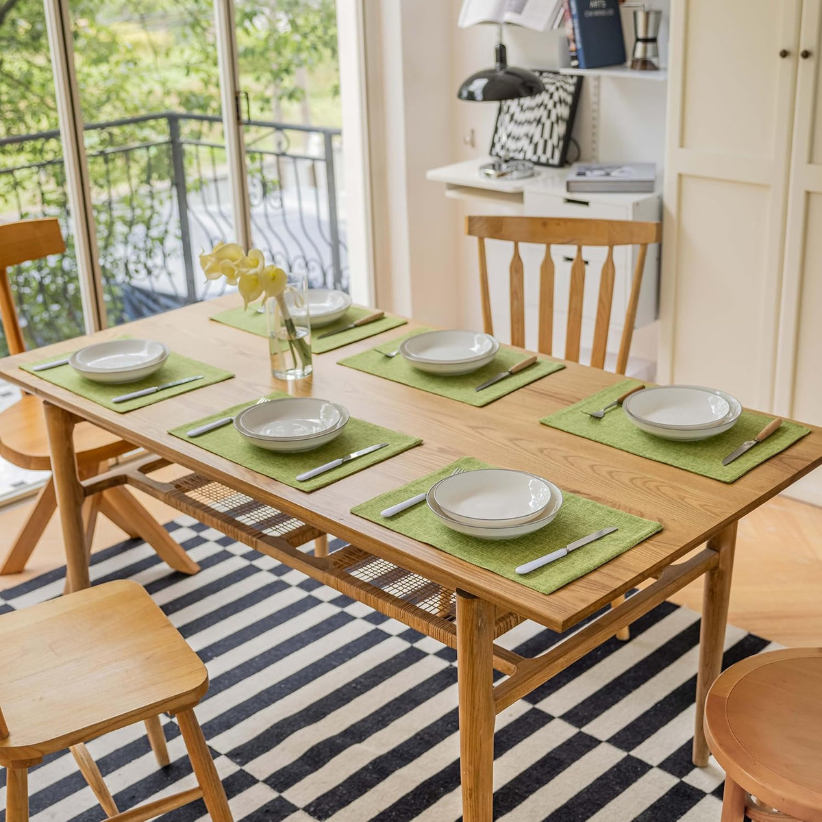 Demetex Table Placemats Set of 8 Olive Green Linen Place Mats Washable Fabric Plate Mats for Picnic