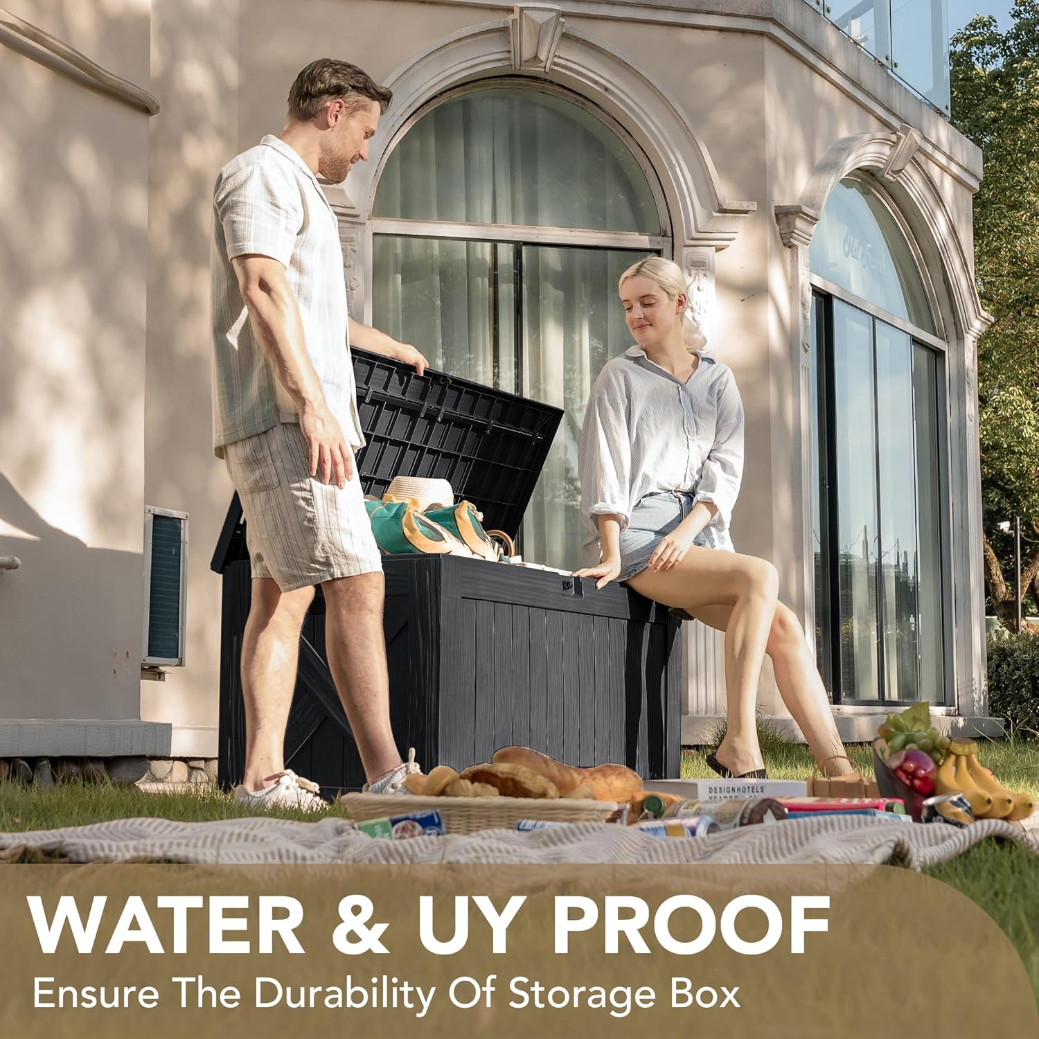 Devoko 120 Gallon Deck Box Resin Outdoor Storage Box Waterproof for Patio, Large Outdoor Storage