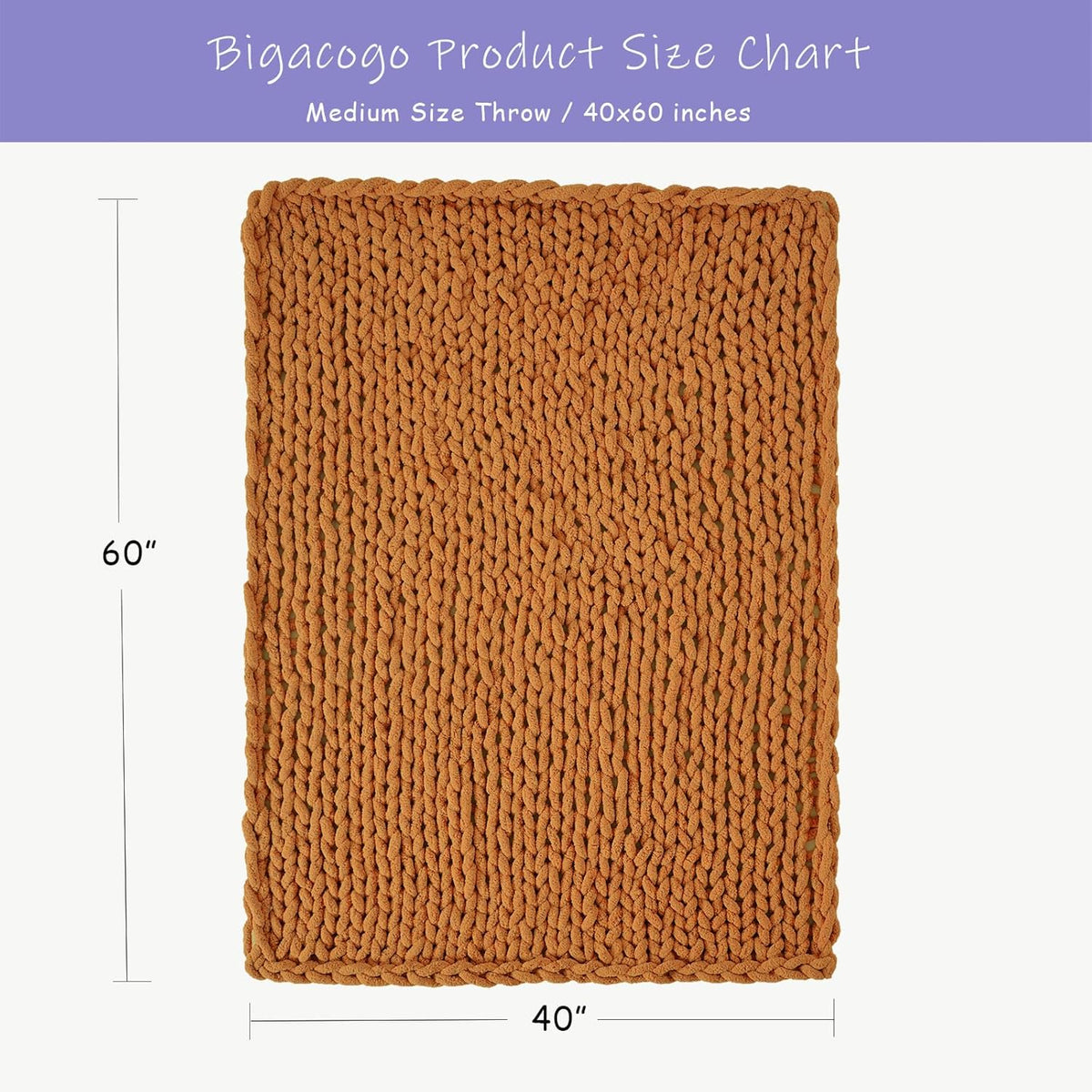 Bigacogo Chunky Knit Throw Blanket for Couch, 40x60 inches, 100% Hand Knitted with Thick Jumbo