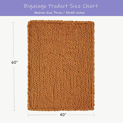 Bigacogo Chunky Knit Throw Blanket for Couch, 40x60 inches, 100% Hand Knitted with Thick Jumbo