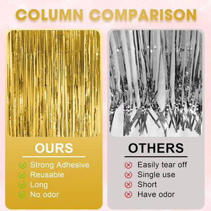 3 Pack 3.3x8.2 Feet Gold Foil Fringe Backdrop Curtains, Tinsel Streamers, Fringe Backdrop for 2025