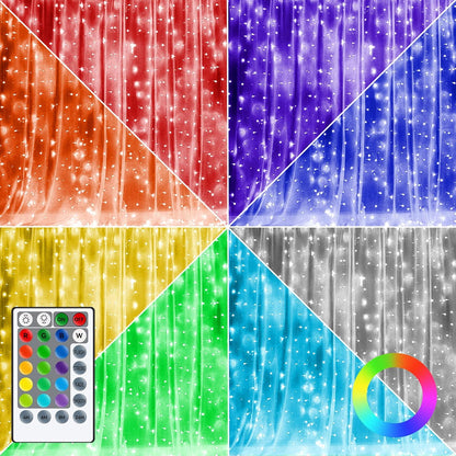 Dazzle Bright Window Curtain Fairy Lights, 300 LED RGB Color Changing Copper Fairy Lights with