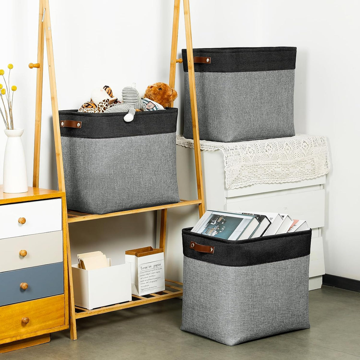 DULLEMELO Grey Storage Baskets for Organizing 3 Pack Fabric Shelf Baskets for Gifts Empty Large