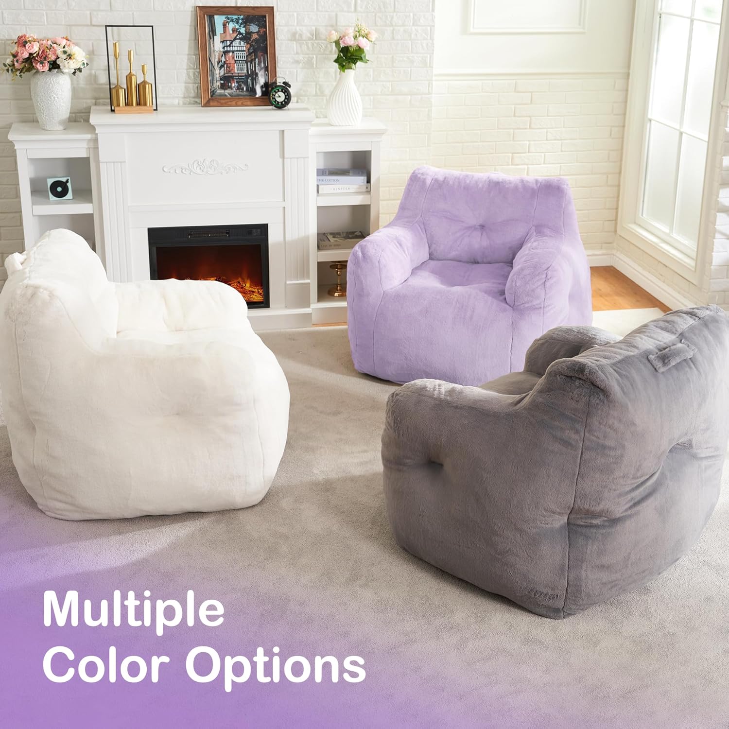 Hobestluk Bean Bag Chair for Adult Small Bean Bag Chairs with Arms Furry Beanbag Chair with Foam
