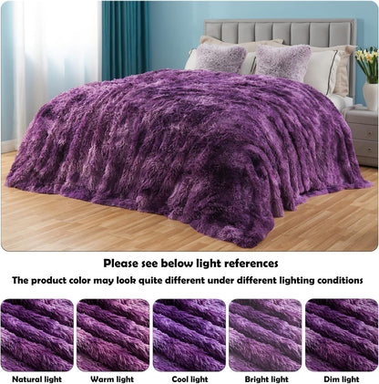 GONAAP Fuzzy Faux Fur Throw Blanket Queen Size Tie-dye Violet Purple Super Soft Cozy Plush Fuzzy