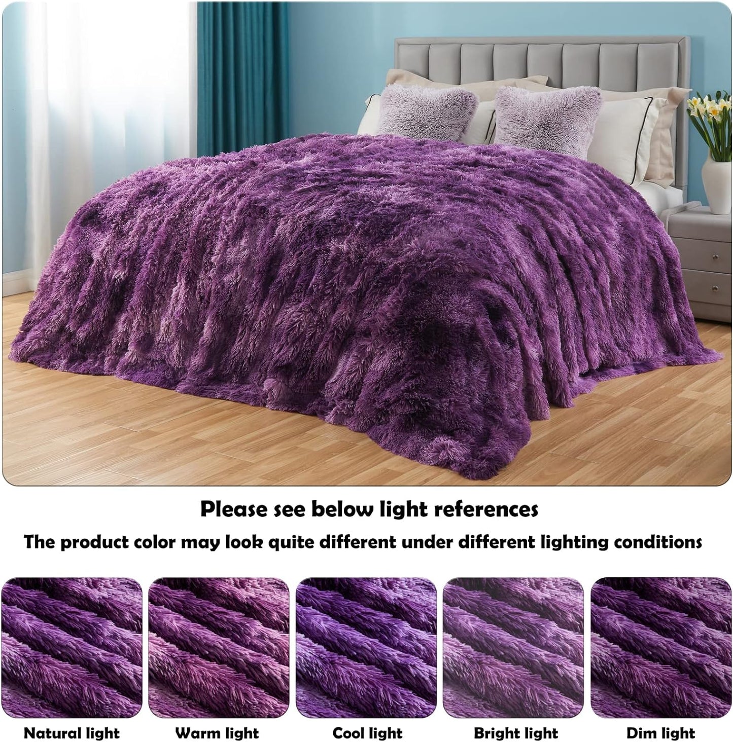 GONAAP Fuzzy Faux Fur Throw Blanket Twin Size Tie-dye Violet Purple Super Soft Cozy Plush Fuzzy