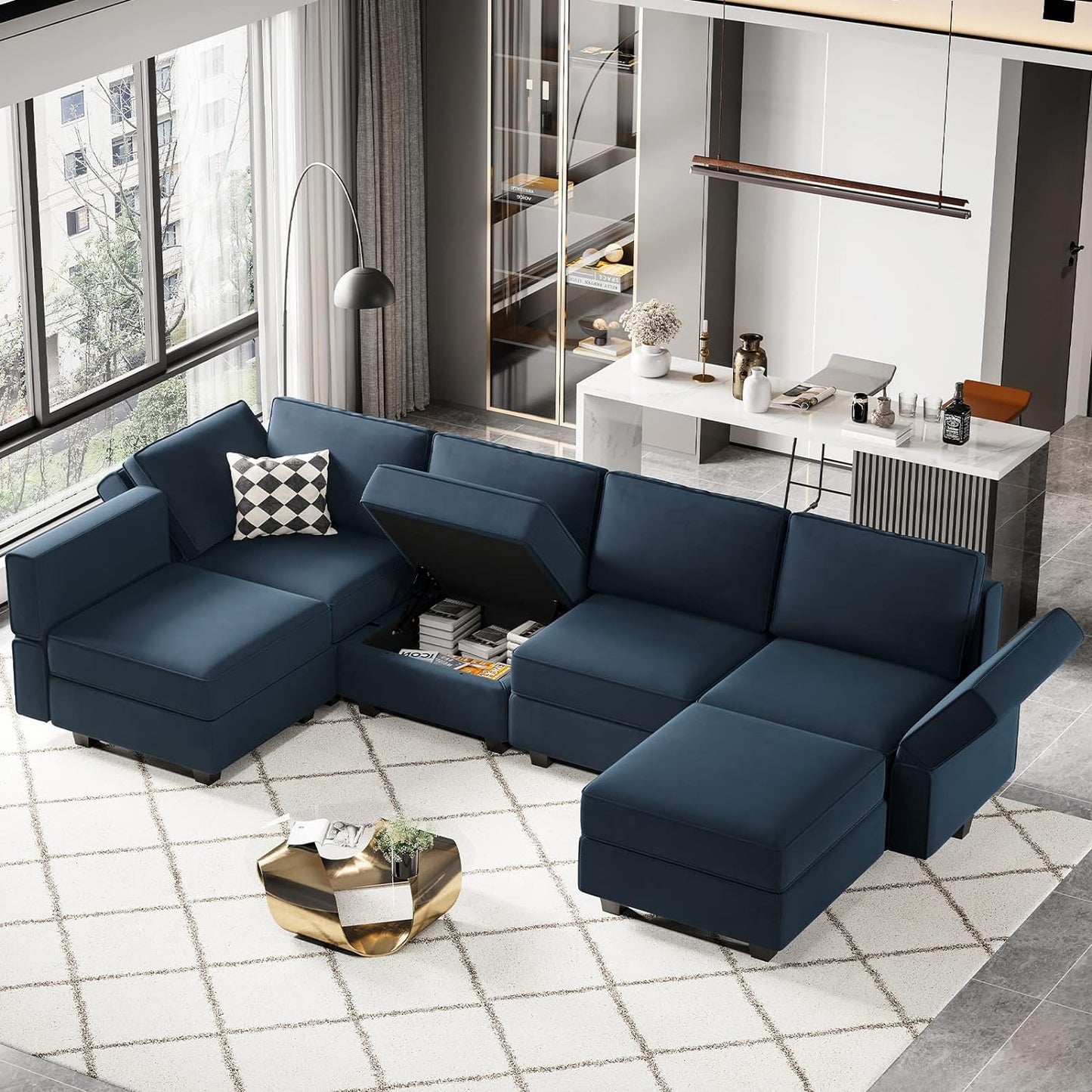 Belffin Modular Velvet Sectional Sofa with Chaise Lounge Sectional Sleeper Sofa with Storage Chaise