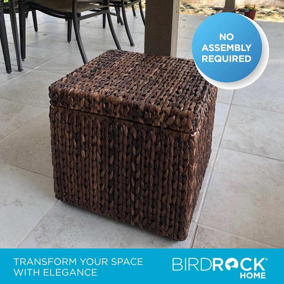 BIRDROCK HOME Storage Cube Box with Lid - Brown Wash Seagrass - Large Hand Woven Floor Container