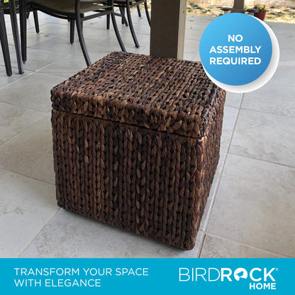 BIRDROCK HOME Storage Cube Box with Lid - Brown Wash Seagrass - Large Hand Woven Floor Container