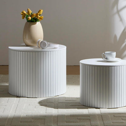 Round Coffee Table with Storage,19.17" Nesting Coffee Table Set of 2,Mid Century Modern End Table