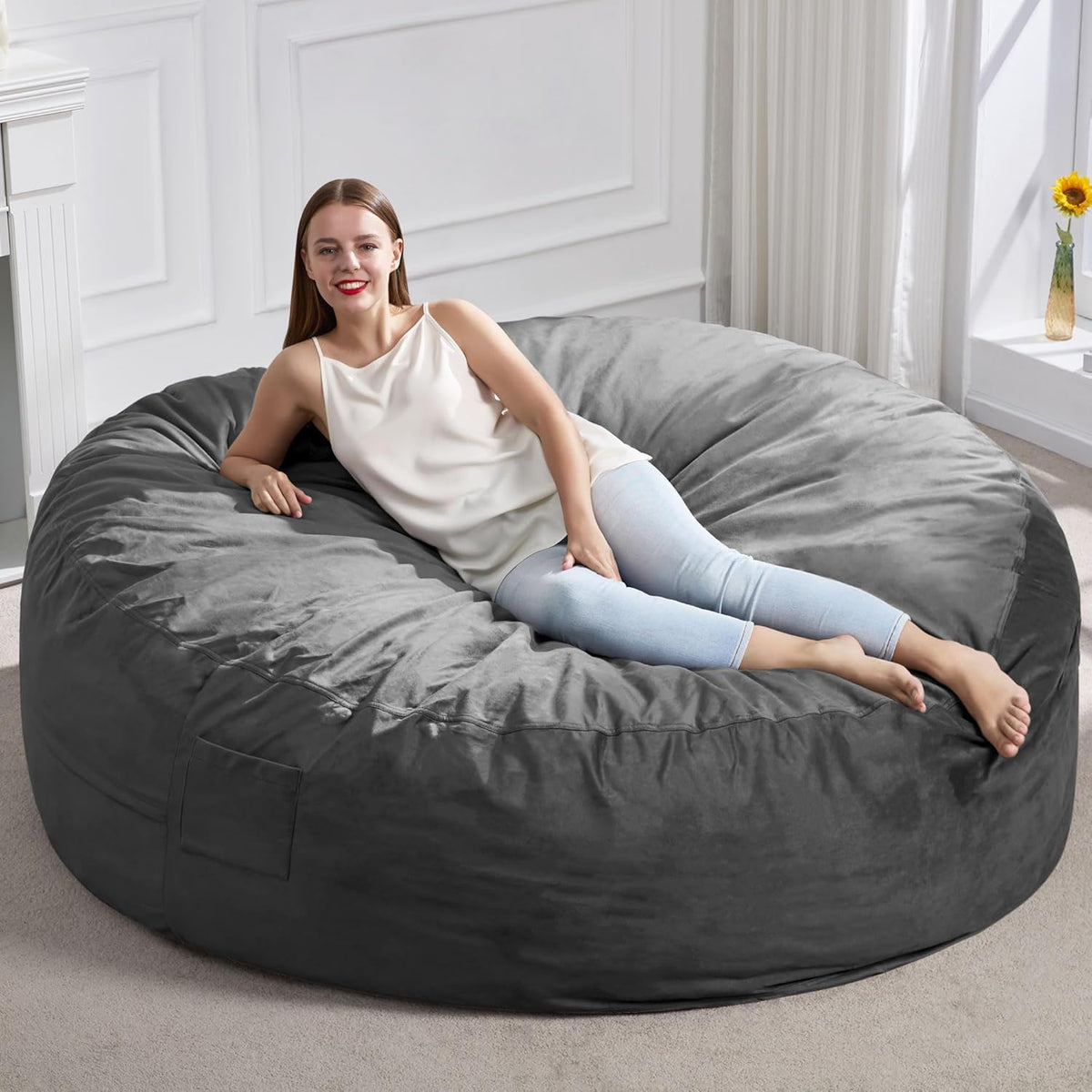 Hobestluk 6FT Bean Bag Chair Bean Bag Chairs for Adults Giant Bean Chairs with Velvet Cover, Memory