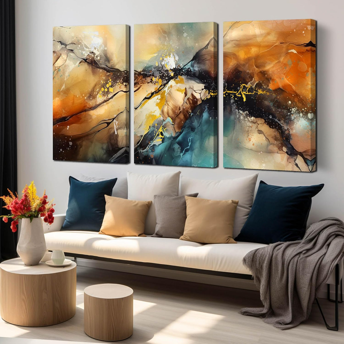 Abstract Living Room Pictures Wall Decor - Modern Bedroom Wall Decor Above Bed - Large 3 Piece
