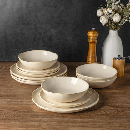 AmorArc Ceramic Dinnerware Sets,Handmade Reactive Glaze Stoneware Plates and Bowls Sets,Highly Chip