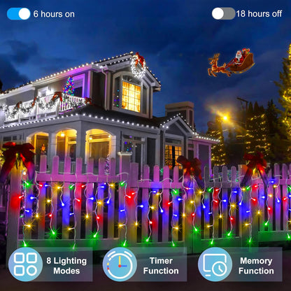 1332 LED 132FT Christmas Lights with 296 Drops, 12 Modes Dimmable Multicolor Outdoor Hanging Lights