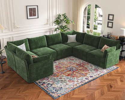 136.4" Oversized Modular Sectional Sofa, U Shaped Convertible Couch with Movable Ottoman, Large 7