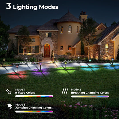 CINOTON 6 Pack RGBCW Solar Pathway Outdoor Lights, 3 Lighting Modes Solar LED Garden Light, IP65