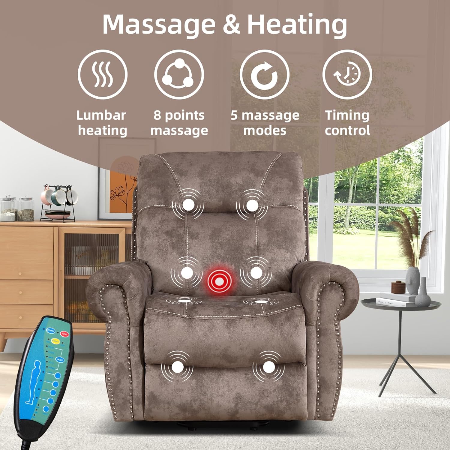 EBELLO 3 Pieces Reclining Couch Furniture Set for Living Room, Double 1 Seat Power Recliner Chair